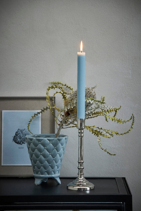 Ribbed bougie chandelle 25 cm. bleu clair