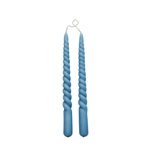 Twisted bougie chandelle 25 cm. bleu clair