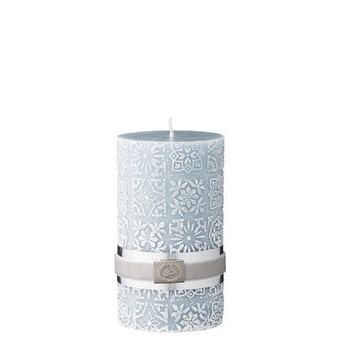 Tile bleu argent bougie cylindrique 12,5 cm