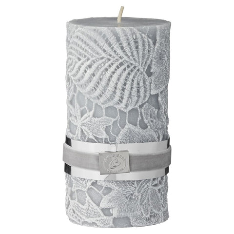 Crochet gris glacier bougie cylindrique 13 cm